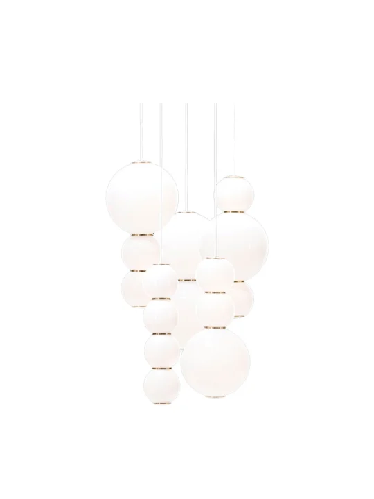 fünflammiger LED Lüster aus Opalglas Pearls Chandelier Formagenda