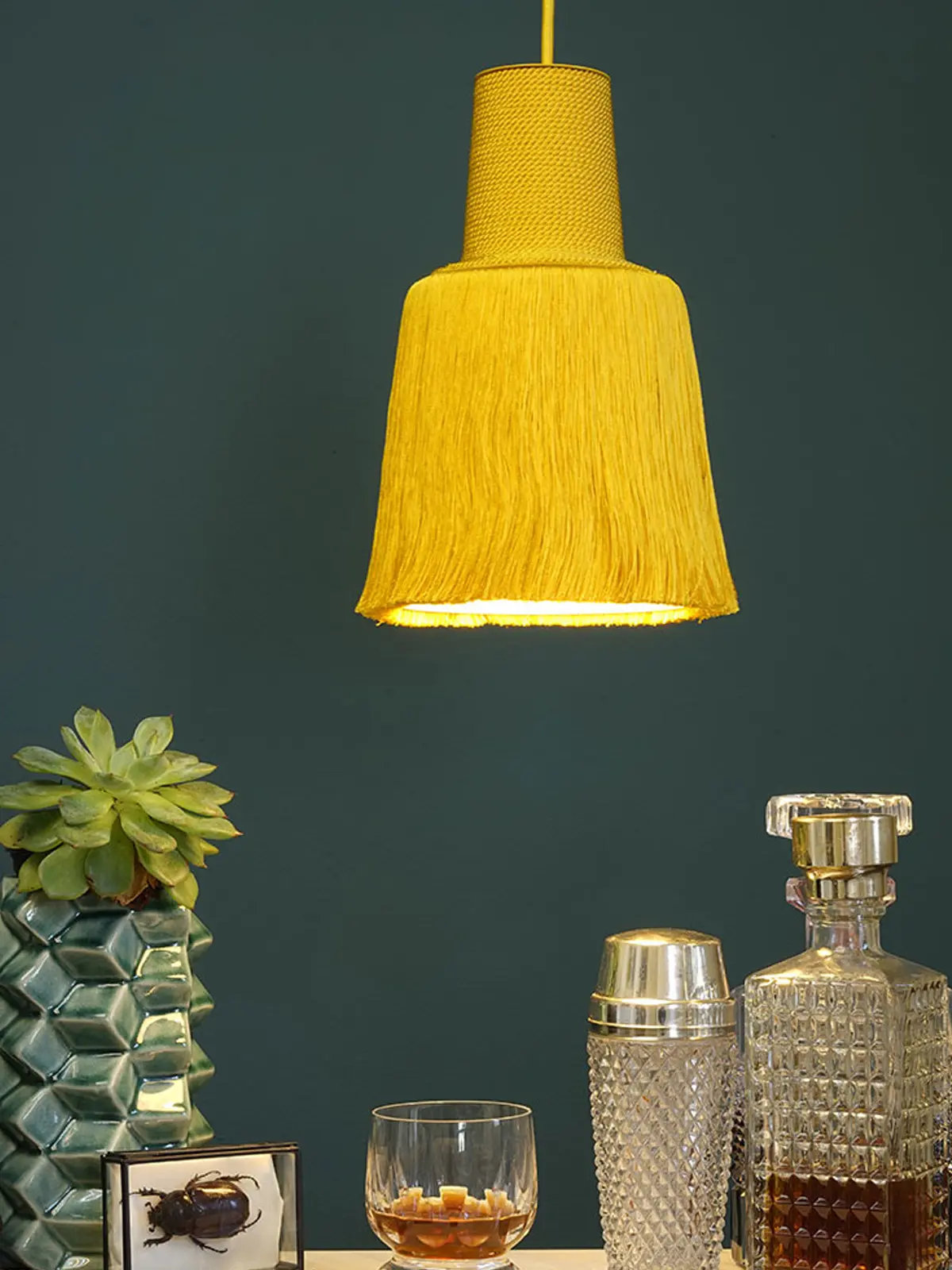 gelbe Fadenleuchte Fransenlampe Pascha Pendelleuchte Fadenleuchte Designerleuchte fraumaier Made in Germany