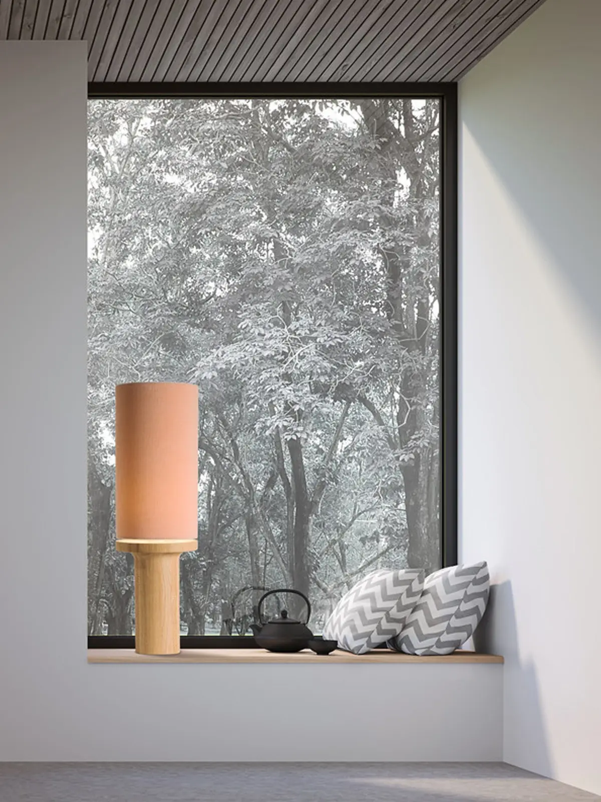 Domus Licht Lampe TinTin 76 Weißeiche Rosewood Lampe mit Textilschirm DesignOrt