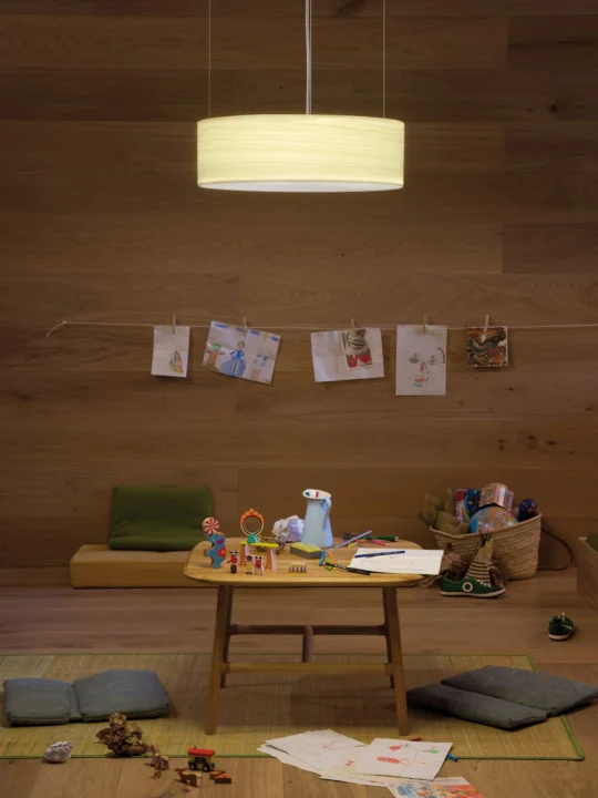 LZF Lampe Gea Slim trommelförmiger Lampenschirm aus echtem Holz Furnier Designort Onlineshop Lampen Berlin