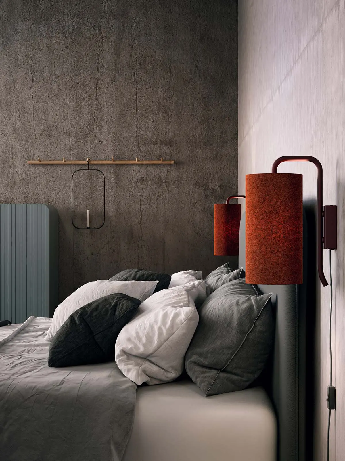 Lampenblog: Belid Pensile Wandleuchten Lampenschirm Wolle Wandlampe am Bett Designort