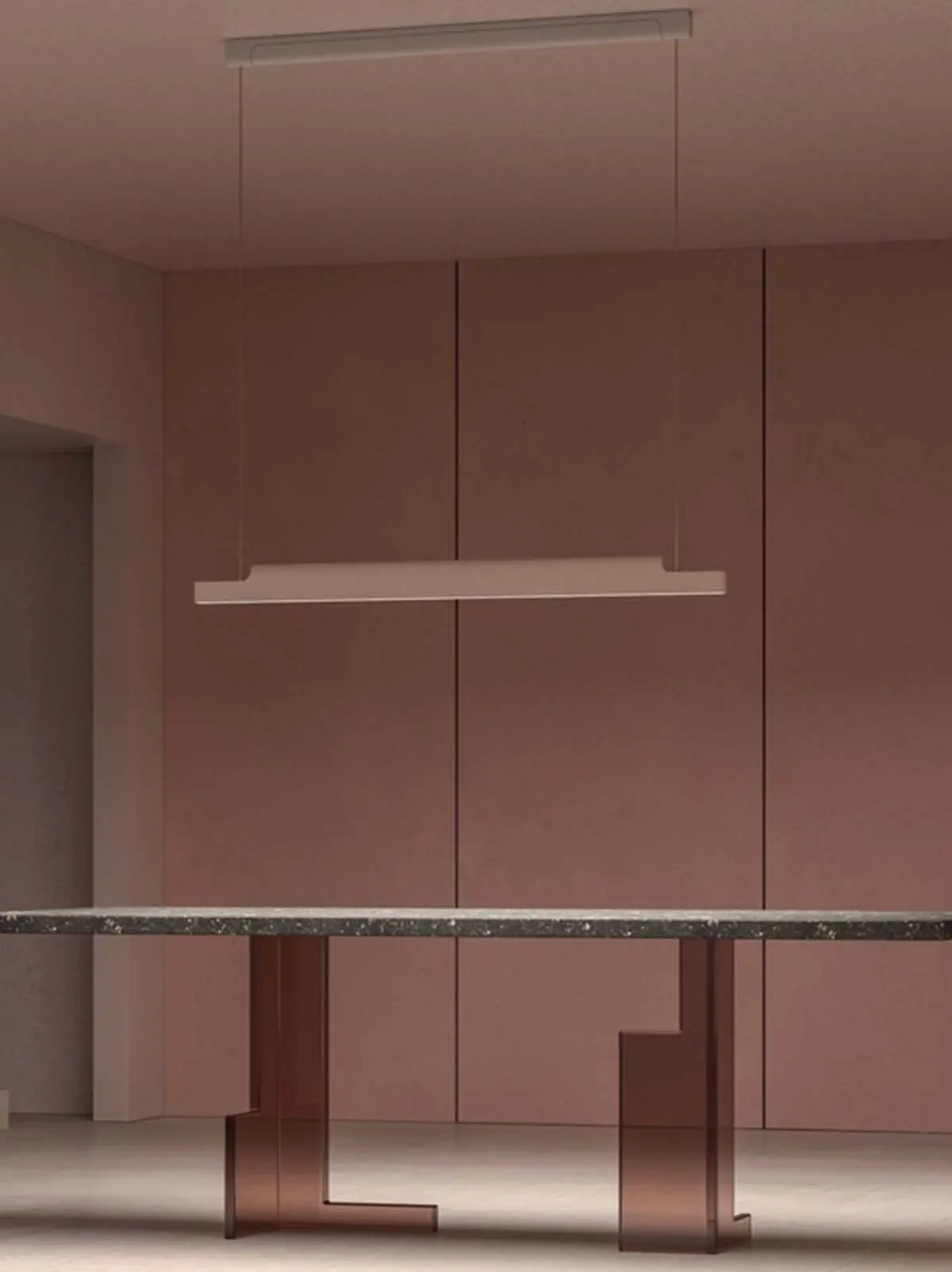 Lampenblog: lange LED Hängelampe über Tisch Profile Formagenda Designerleuchte