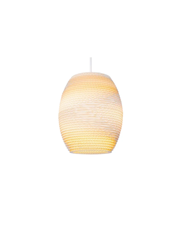 Graypants Scraplights Olive Blonde Pendelleuchte Pappe nachhaltige Designerlampe aus Pappe Oliv Graypants DesignOrt Onlineshop