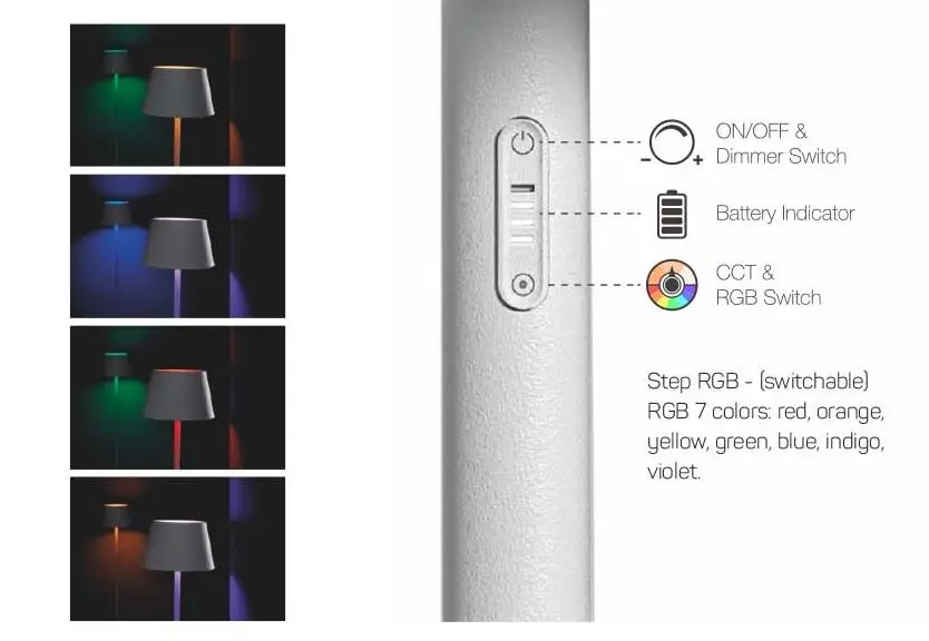 Dimmer Modi Floor stufenlos und RGB in 7 Farben DesignOrt
