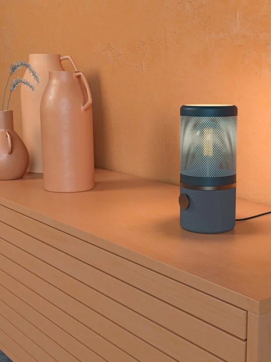 moderne skandinavische Designerlampe Metall & Holz Jazz Tischleuchte Herstal