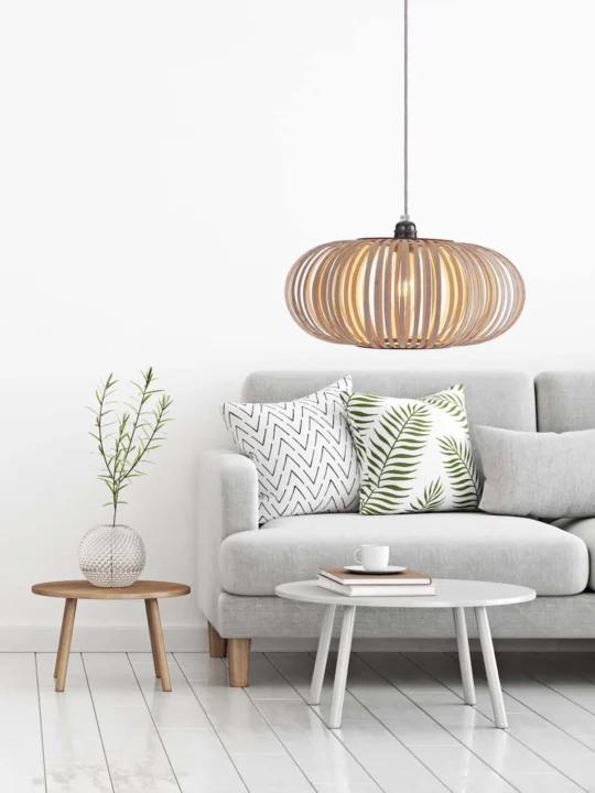ovale Pendelleuchte Holz Stripes Lampe Woolights DesignOrt Onlineshop