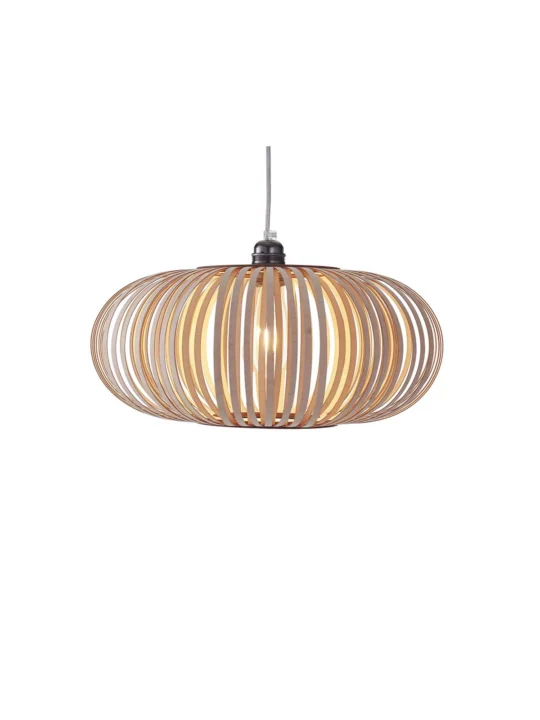 Holzlampe mit sichtbarem Leuchtmittel Stripes No2 Woolights Pendelleuchte