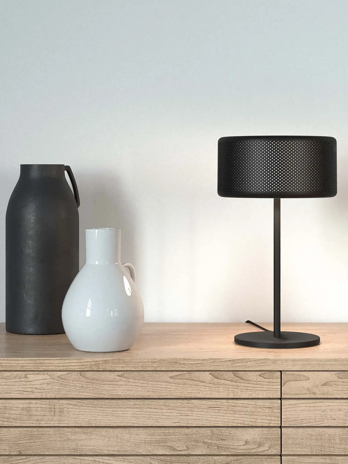 Herstal Grain Tischlampe mit trommelförmigen Lampenschirm