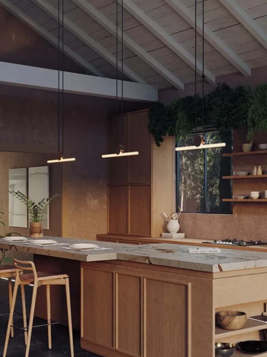 waagerechte Hängelampen von Tala Kilter Pendant Light über Tresen Küche Beleuchtung