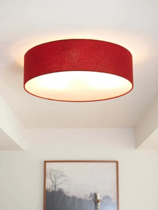 trommelförmiger Lampenschirm roter Stoff Discus 55 LeuchNatur